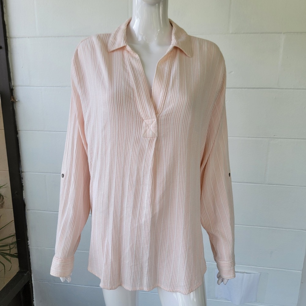 Sonoma Striped Pullover Tunic Peach Women XL Coastal Boho Beachy Casual Relaxed